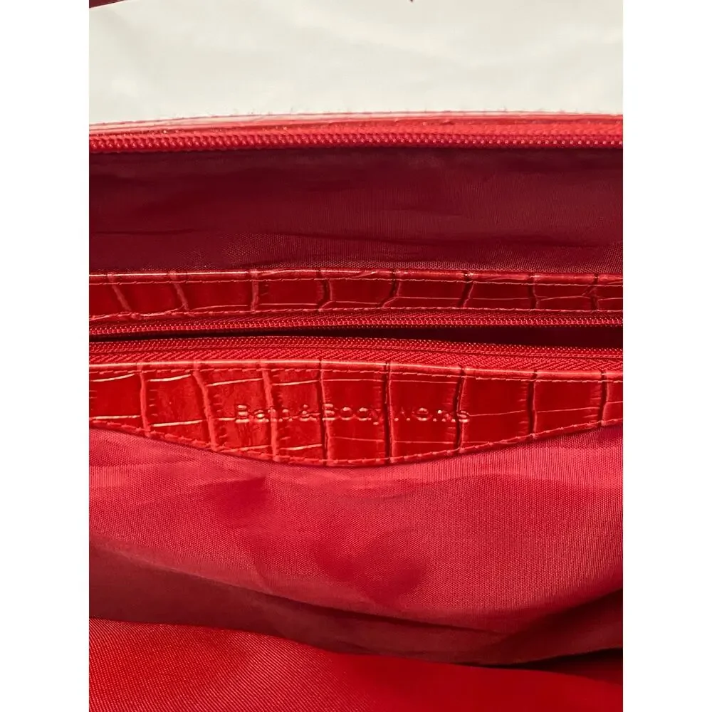 Vintage Bath And Body Works Duffle Bag Overnight Tote Red Faux Leather Alligator